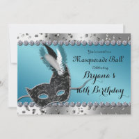 Masquerade Ball Silver and Blue Party Invitation