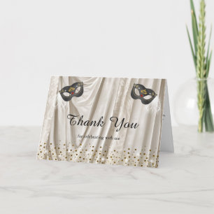 Masquerade Ball White Damask & Photo Inside Thank You Card