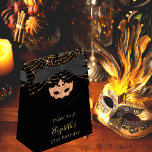 Masquerade birthday black glitter gold thank you  favour box<br><div class="desc">A stylish black background. Decorated with a faux gold glitter grid and a masquerade mask.  Personalise and add a text,  name and age.</div>