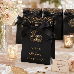 Masquerade birthday black gold thank you favour box