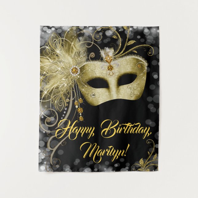 Masquerade Birthday Party Backdrop Tapestry (Front)