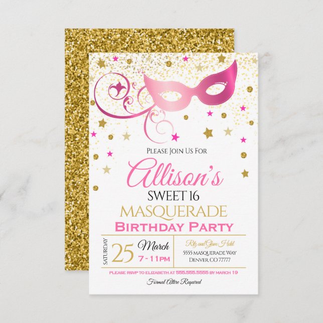 Masquerade Birthday Party Invitation  (Front/Back)