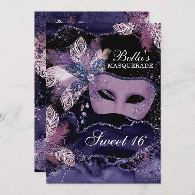 Masquerade Birthday Party Invitations (Front/Back)