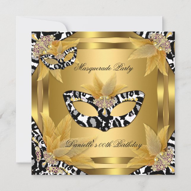 Masquerade Birthday Party Mask Wild Gold Black Invitation (Front)