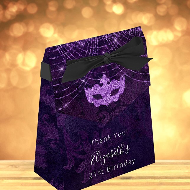 Masquerade birthday purple glitter thank you favour box (Creator Uploaded)
