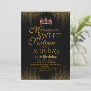 Masquerade Black Chic Sweet 16 Party Invitation