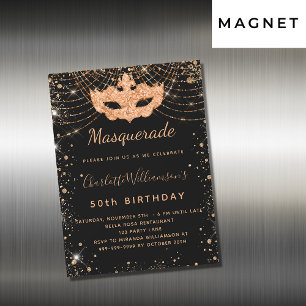 Masquerade black gold birthday invitation magnet