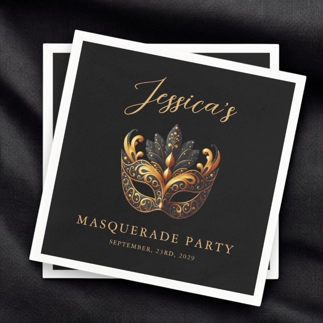 Masquerade Black Gold Birthday  Napkin (Creator Uploaded)