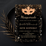 Masquerade black gold birthday party luxury invitation<br><div class="desc">For an elegant Masquerade,  50th (or any age) birthday.  A stylish black background. Decorated with faux gold glitter dust and a masquerade mask.  Personalise and add a name,  age and party details. The name is written with a hand lettered style script</div>