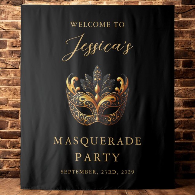 Masquerade Black Gold Birthday Welcome Tapestry (Creator Uploaded)