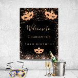 Masquerade black gold glitter birthday party poster<br><div class="desc">For a girly and glamourous 50th (or any age) birthday party. A stylish black background. Decorated with faux gold glitter and masquerade masks.  Personalise and add a name.</div>