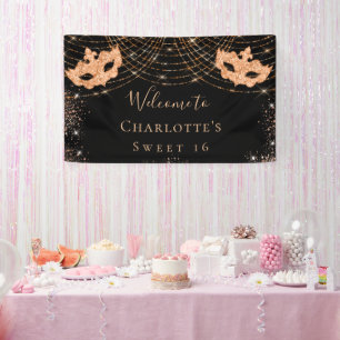 Masquerade black gold glitter dust Sweet 16 Banner