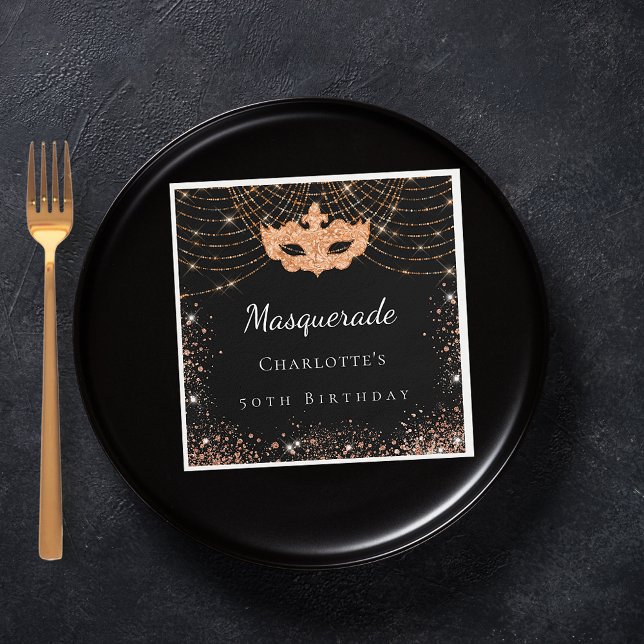 Masquerade black gold glitter party  napkin (Creator Uploaded)