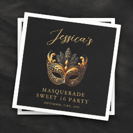 Masquerade Black Gold Sweet 16 Birthday Party Napkin