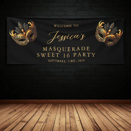 Masquerade Black Gold Sweet 16 Birthday Welcome Banner