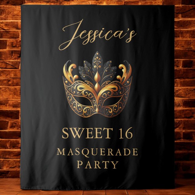 Masquerade Black Gold Sweet 16 Birthday Welcome Tapestry (Creator Uploaded)
