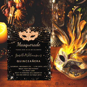 Masquerade black Quinceanera budget invitation Flyer