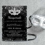 Masquerade black silver glitter birthday party invitation<br><div class="desc">For an elegant Masquerade,  50th (or any age) birthday.  A black background. Decorated with faux silver glitter and a masquerade mask.  Personalise and add a name,  age and party details. The name is written with a hand lettered style script</div>