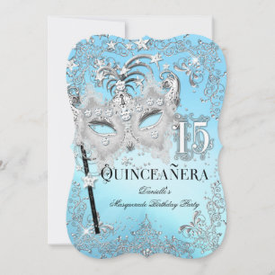 Masquerade Blue Silver Quinceanera Birthday Invitation