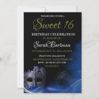 Masquerade Blue Sweet 16 Invitation