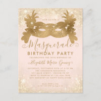 Masquerade Blush Pink Gold Glitter Birthday Party