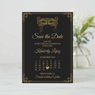 Masquerade Calendar Save the Date Quinceañera Invitation