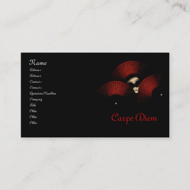 Masquerade Carpe Diem Business Cards (Front)