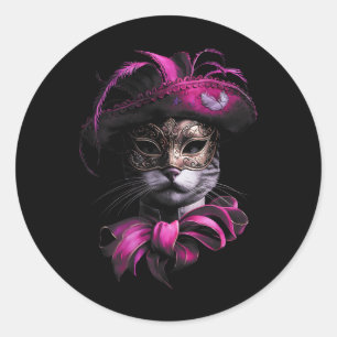 Masquerade Cat Feline Feisty Frolics Carnival Mard Classic Round Sticker