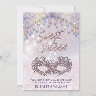 Masquerade chic drips sparkle glittery ombre invitation