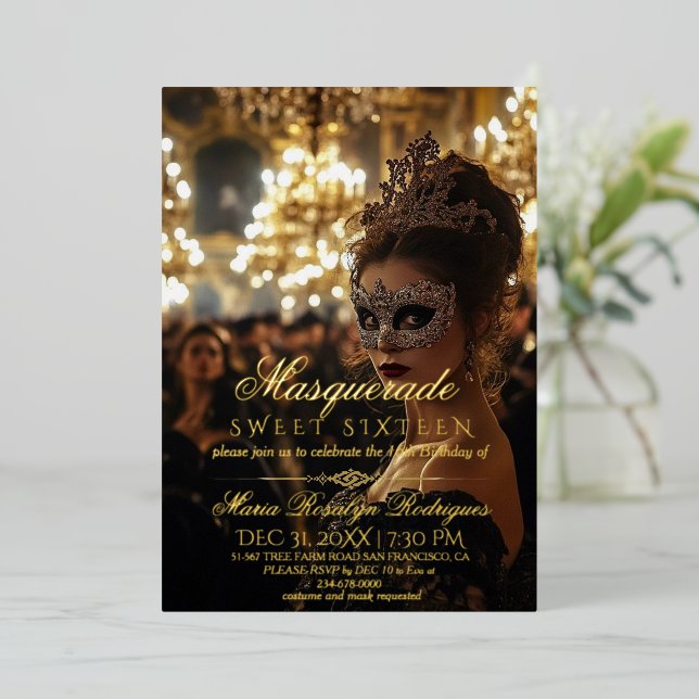 Masquerade Chic Gold Photo Quinceanera  (Standing Front)