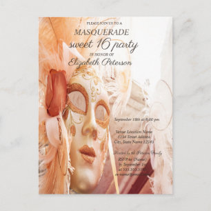 Masquerade Chic Masque Sweet 16  I Invitation Postcard
