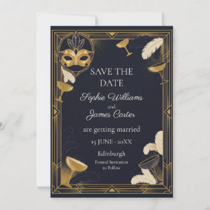 Masquerade Cocktail Navy Gold Save The Date