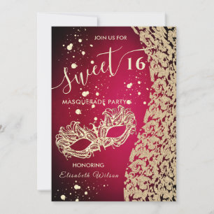 Masquerade diamond damask red sweet 16 invitation