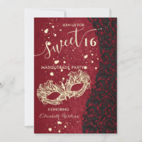 Masquerade diamond damask red sweet 16 invitation