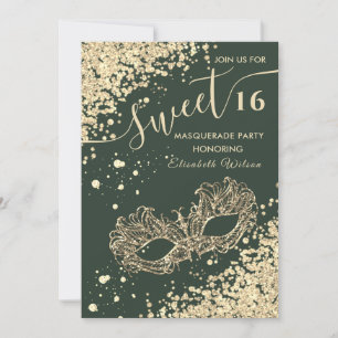 Masquerade diamond luxury gold sweet 16 Invitati Invitation