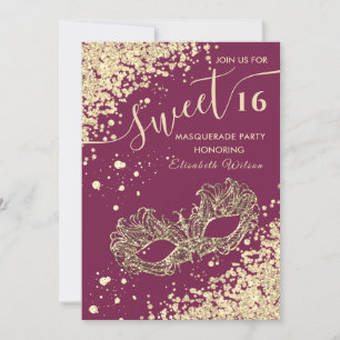 Masquerade diamond luxury gold sweet 16 Invitation