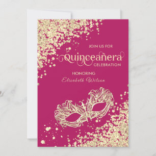  Masquerade diamond luxury Quinceañera pink Invitation