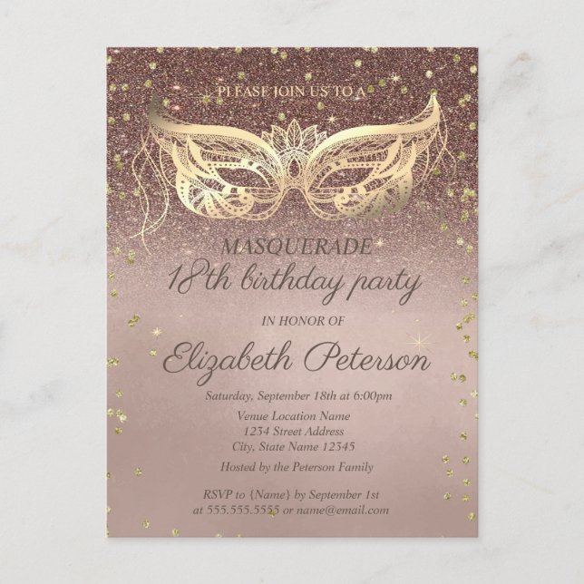 Masquerade  Diamonds Glitter 18th Birthday Party Invitation Postcard (Front)