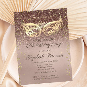 Masquerade Diamonds Glitter 18th Birthday Party Invitation Postcard