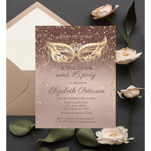 Masquerade  Diamonds Glitter Sweet 16 Invitation  Postcard (Creator Uploaded)