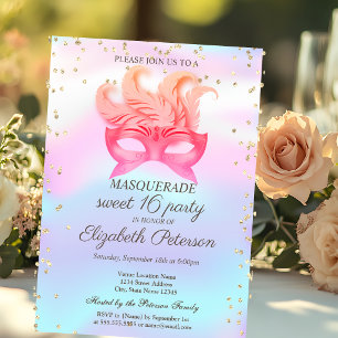 Masquerade Diamonds,Masque,Holographic Sweet 16 Invitation Postcard