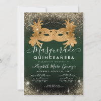 Masquerade Emerald Green Gold Glitter Quinceanera