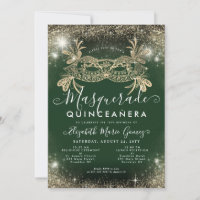 Masquerade Emerald Green Gold Glitter Quinceanera