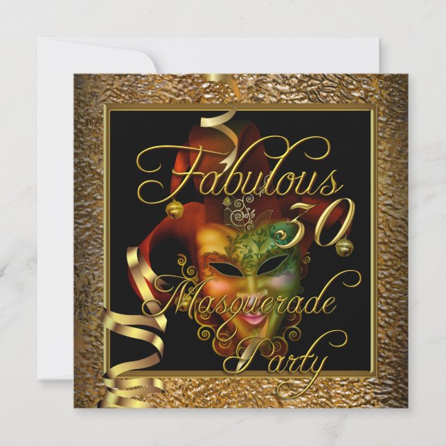 Masquerade Fabulous 30 Gold Black Birthday Party Invitation (Front)