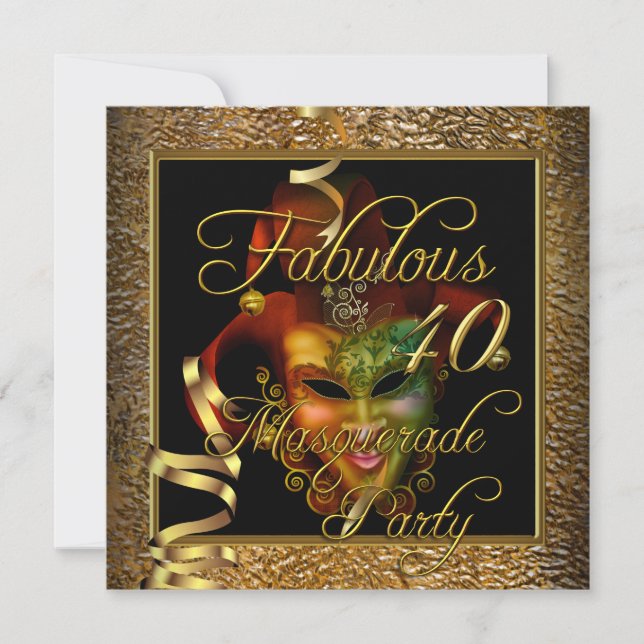 Masquerade Fabulous 40 Gold Black Birthday Party Invitation (Front)