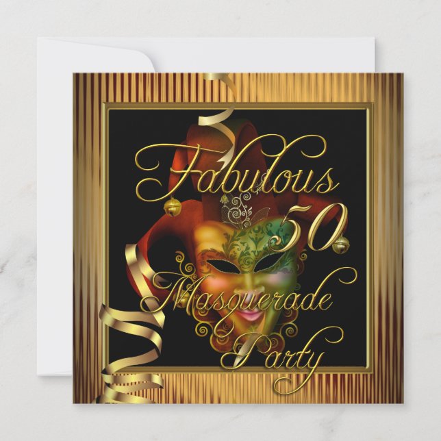 Masquerade Fabulous 50 Gold Black Birthday Party Invitation (Front)