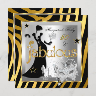 Masquerade Fabulous 50 Zebra Gold Silver Black 2 Invitation