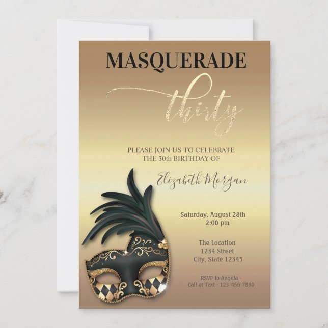 Masquerade Gold 30th Birthday  Invitation (Front)