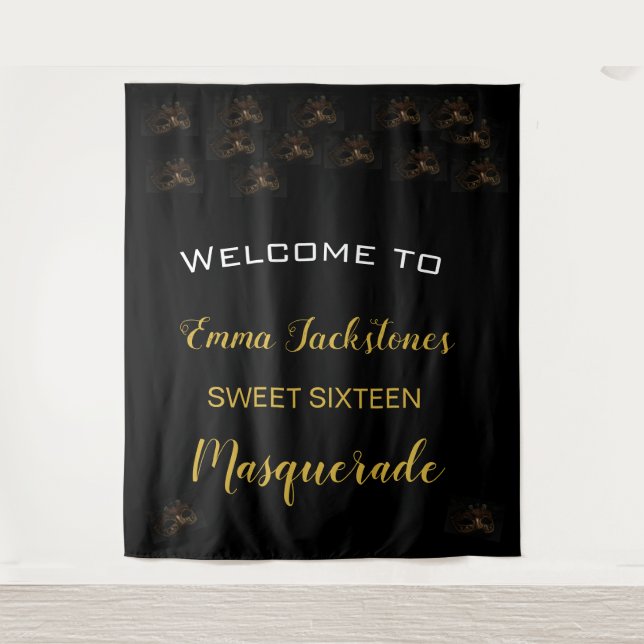 Masquerade Gold Black Sweet 16 15 Birthday  Tapestry (Front)
