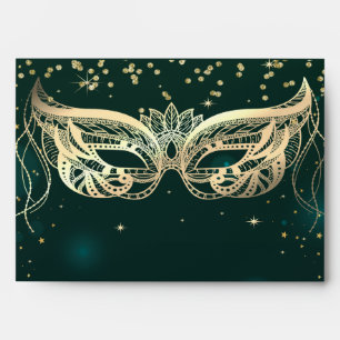 Masquerade Gold Diamonds,Stars Green Envelope